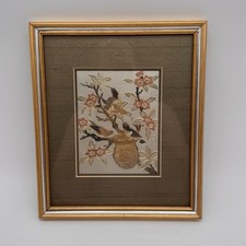 Vintage Japanese Chokin Art Bird & Flowers Limited Edition Framed 9x10.5 picture