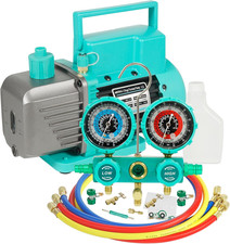 4.5CFM 1/3HP Vacuum Pump and 3-Way Aluminum AC Manifold Gauge Set for R134A R410 picture