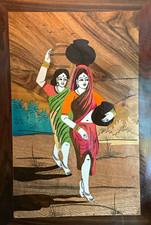 18 x 24 Hand-Painted Folk Art Wood Inlay Indian Mysore-Style picture