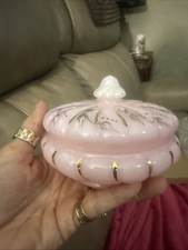 Fenton Art Glass Rosalene Puff Box or Trinket Jar #1370, Hand Painted, W/Box picture