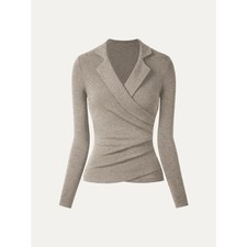 OGL Heather Dove MicroWarmTech™ ProWarm Collared Surplice Top XS NEW $55 Taupe picture