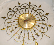 Vintage MCM Elgin Wrought Iron Metal Atomic Starburst Wall Clock 24