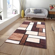 Contemporary Modern Area Rug or Runner Brown Geometric Blocks CARPET picture