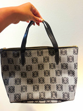 Loewe Logo Pattern Zip-Top Tote Beige/Black Gold Hardware Double Handles picture