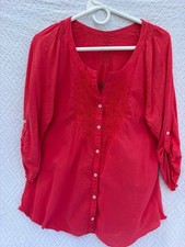 Nine West Vintage America Women’s Red Button-Up Roll Tab Sleeve Blouse Size XL picture