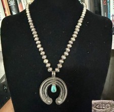 RARE 1940’s Navajo FRED PESHLAKAI Sterling & Turquoise Squash Blossom Necklace picture