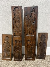 Set of 4 Antique Dutch Speculaas Springerle Cookie Mold Boards Carved Wood  picture