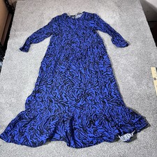 Zara Womens Size L Blue Black Animal Print Long Sleeve Ruffle Maxi Dress picture