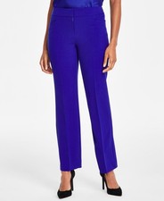 Kasper Petite Stretch-Crepe Straight-Leg Pants 14P Royal Signature Hook And Bar picture