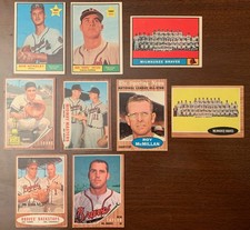 1961+1962 Topps MLB Baseball MIL Braves (9)Lot/Torre RC Gold/Team Cards/McMillan picture