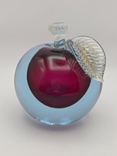 Barbini Murano Glass Apple Bookend Paperweight Sommerso Cranberry Blue Gold picture