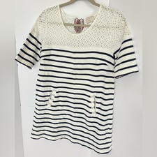 Anthropologie Postmark Striped, Eyelet detail, tunic top M picture