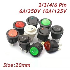 20mm 6A/250V 10A/125V ON/OFF Push Button Power Round Rocker Switch 2/3/4/6Pin picture