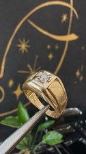 Vintage Yellow Gold Signet Ring w/ Round Diamond, Prong Set picture