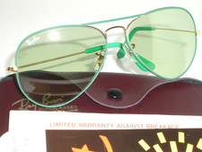 58[]14 VINTAGE B&L RAY-BAN W0338 ARISTA/GREEN TONE CHANGEABLE AVIATOR SUNGLASSES picture