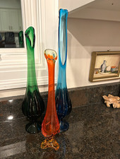 Set of 3 vintage Viking Swung glass vase  picture
