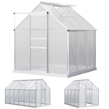 Outsunny Polycarbonate Walk-in Garden Greenhouse w/ Sliding Door, Silver picture