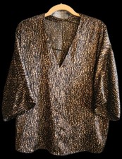 Banana Republic Blouse Size Stretchy Small Metallic Gold Black And Brown Leopard picture