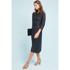 ANTHROPOLOGIE NWT $148 Akemi + Kin Sparkle Ribbed Tegan Black Midi Dress Size XS picture