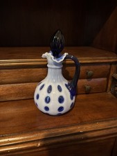 Vintage Fenton Cobalt Blue Opalescent Coin Dot Glass Cruet w/ Stopper picture