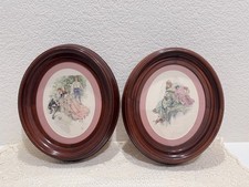 Vtg Harrison Fisher Print Pair Private Theatricals Colonial Couple Oval Wall Art picture