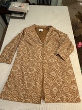 Roaman's Lace Print Long Coat Women's Plus 26W Tan Brown Lined Duster Jacket picture