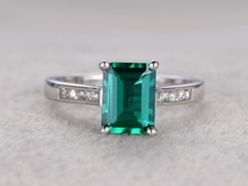 1.61 Ct Emerald Cut Natural Emerald Diamond Wedding Bridal Ring 14K White Gold 7 picture