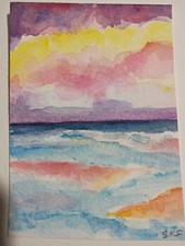 Original ACEO art Seascape, Ocean, Beach View, Waves, Vertical picture