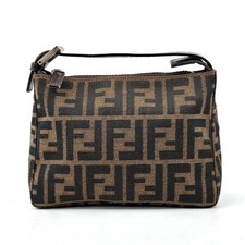 FENDI Zucca Canvas Leather Pouch Handbag Brown Monogram Zipper Vintage picture