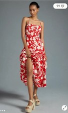NWT Anthropologie size M midi dress in red floral ties in back preppy city picture