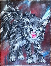 Ferocious Kitty 14x11 Original Acrylic Painting By Leeski picture