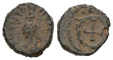 🔥VERY RARE*THEODOSIUS II-8mm/0.93g-CHF-CROSS-RIC X-CROSS ON HEAD-NICE PORTRAIT picture