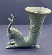 Authentic Near Eastern Unique Parthian Empire Bronze Rhyton With Protome Of Ibex picture