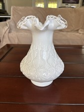 Fenton Spanish Lace Silvercrest Milk Glass Ruffled Edge Vase 8