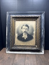 Antique Portrait Huge Heavy Ornate Frame Wood 1800s Early 1900s Mustache Man picture