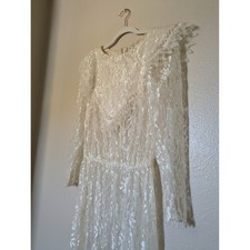 Vintage Ivory Floral Lace Maxi Dress Victorian Ruffle Collar Long Sleeve Cream picture