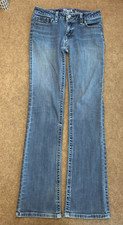 Wrangler Rock 47 Jeans Womens 28x34 Low Rise Bootcut Stretch Whiskered Y2K Denim picture