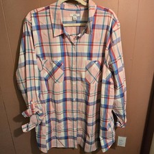 NWT Croft & Barrow Women's Plus 3X Longsleeved Pink/Blue Plaid Button Up Shirt  picture
