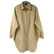 Escada Sport 100% Linen Shirt XL Long Sleeve Button Front Tunic Pockets Beige picture