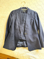 Talbots Petites 6P Black Linen One-Button Single-Breasted Pant Suit Vintage picture