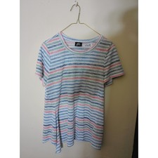 Bobeau Knit Top Womens Medium Multi Color Striped Coastal Gauzy Short Sleeve picture