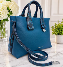 NWT Michael Kors Rollins Large Satchel Luxe Teal Leather Snake Print Bag picture