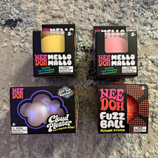 Schylling NeeDoh Lot of 4 Mello Mallo x2 Cloud Pleaser Fuzz Ball Flower Power picture