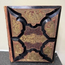 Antique 1880s Den Heliga Skrift Swedish Family Bible Gustave Dore Leather Folio picture
