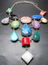 Gorgeous Artisan Made Colorful Genuine Gemstone Bib Necklace picture