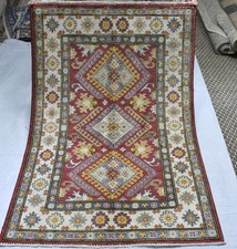 Red Kazak Accent Rug 3x5Hand-knotted Wool Tribal Style with Geometric Pattern picture