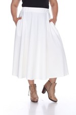 White Mark PS709-03-3XL Womens Plus Tasmin Flare Midi Skirt White - 3XL picture