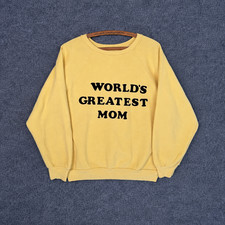 VTG 50s Sweatshirt L Yellow Worlds Greatest Mom Flock Flatlock Spellout USA 60s picture