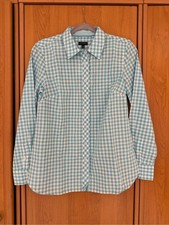Talbots 100% Cotton Gingham Button-Down Shirt Aqua Blue White Size S NWT picture