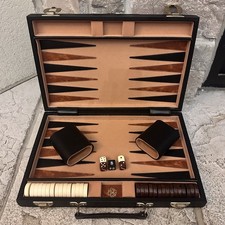 Vintage 20x15” Backgammon Complete Set Marbled Brown Chips Folding Board Game picture